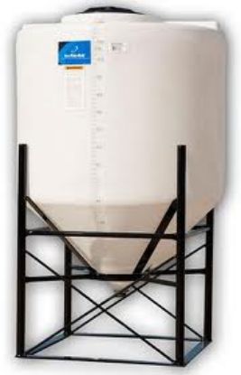 Picture of 150 US Gallons Close Top Cone Bottom Tank, 2.0 sg, White. Steel Stand Included