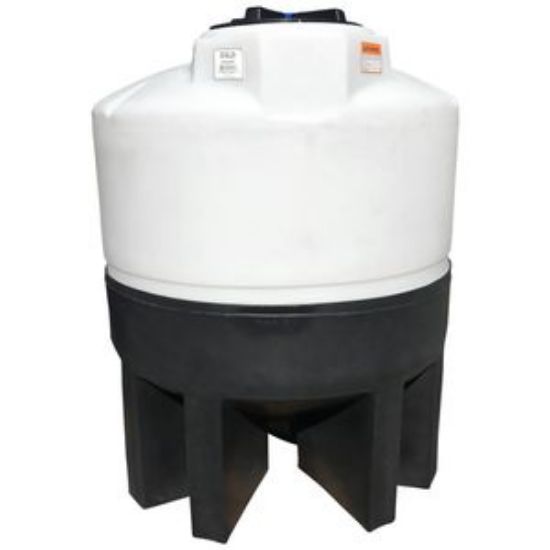 Picture of 300 US Gallons Close Top Cone Bottom Tank, 1.5 sg, White. Polyethylene Stand Included