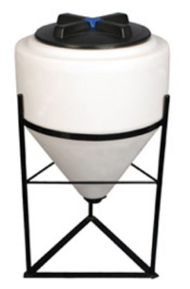 Picture of 15 US Gallons Close Top Cone Bottom Tank, 1.5 sg, White. Steel Stand Included