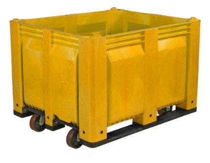 Picture of Straight Walls Plastic Pallet Box Bin on Diamond pattern Casters 40" x 48" x 36" Yellow