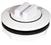 Picture of 1-1/2'' White FNPT Bulkhead Fitting with Plug for MX and Dolav Bins - Installed