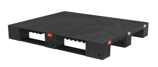 Picture of Reinforced Plastic Pallet, 40" x 48" Smooth Solid Deck, 3-runners Base, Black