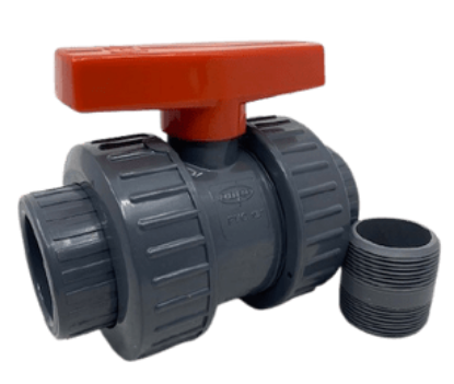 Picture of 2" PVC Ball Valve, Male x Fem Thread or Socket Ends, Viton O-Ring