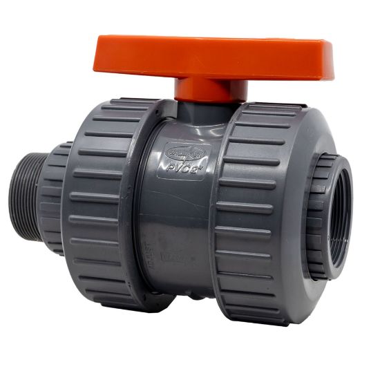 Image de Valve à Bille 2" Filetée Mâle x Fem NPT ou Embouts à Coller en PVC avec Joint EPDM