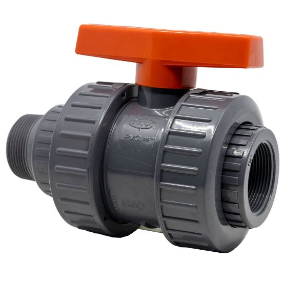 Image de Valve à Bille 1-1/2" Filetée Mâle x Fem NPT ou Embouts à Coller en PVC avec Joint EPDM