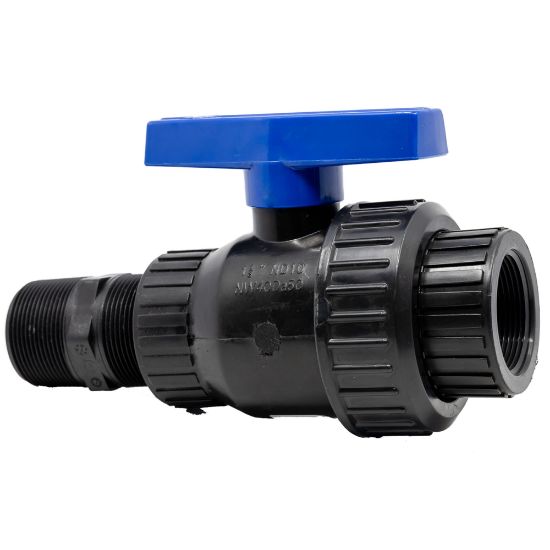 Image de Valve à Bille 1-1/2" Fileté Mâle x Femelle NPT en Polypropylène avec Joint EPDM