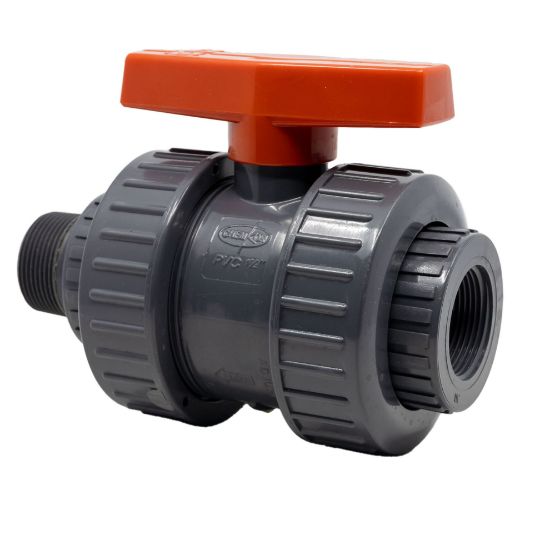 Image de Valve à Bille 1-1/4" Filetée Mâle x Fem NPT ou Embouts à Coller en PVC avec Joint EPDM