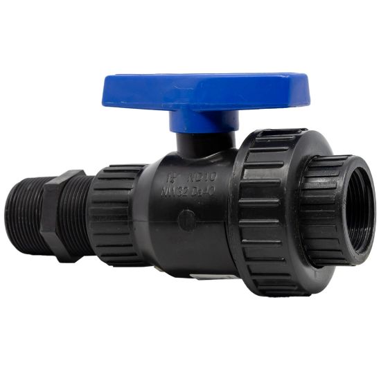 Image de Valve à Bille 1-1/4" Fileté Mâle x Femelle NPT en Polypropylène avec Joint EPDM