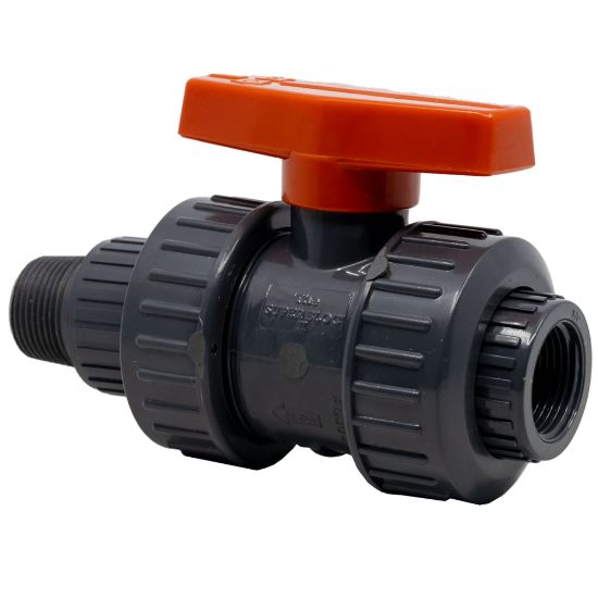 Picture of 3/4’’ PVC Ball Valve, Male x Fem Thread or Socket Ends, EPDM O-Ring