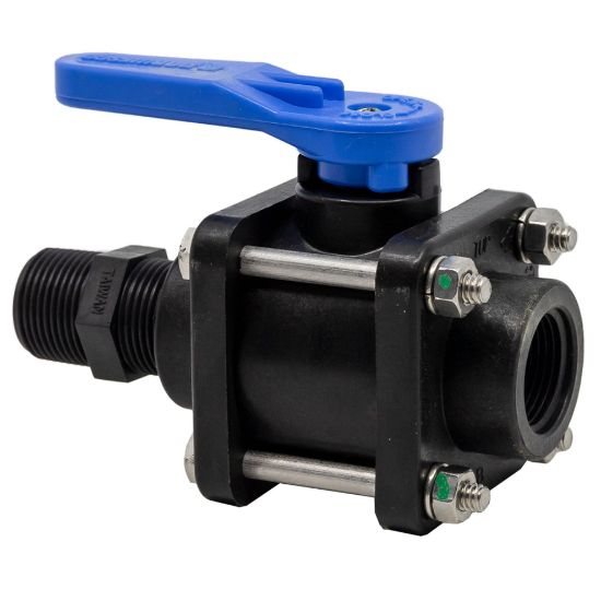 Image de Valve à Bille 3/4" Fileté Mâle x Femelle NPT en Polypropylène Renforcé avec Joint EPDM