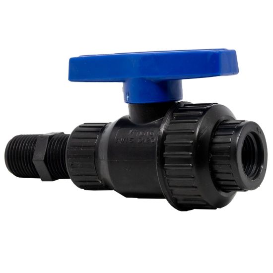 Image de Valve à Bille 1/2" Fileté Mâle x Femelle NPT en Polypropylène avec Joint EPDM