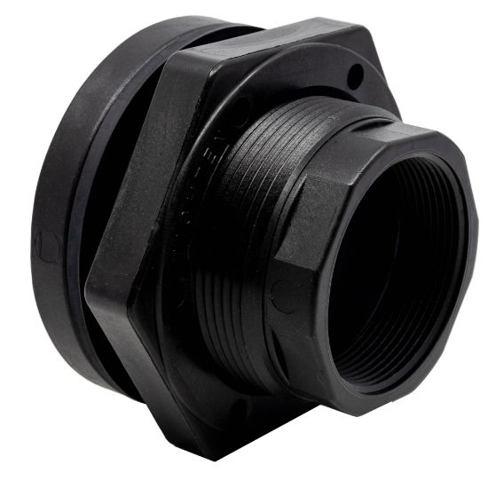Picture of 3" Fem NPT Thread Bulkhead Fitting. Polypropylene with EPDM Gasket
