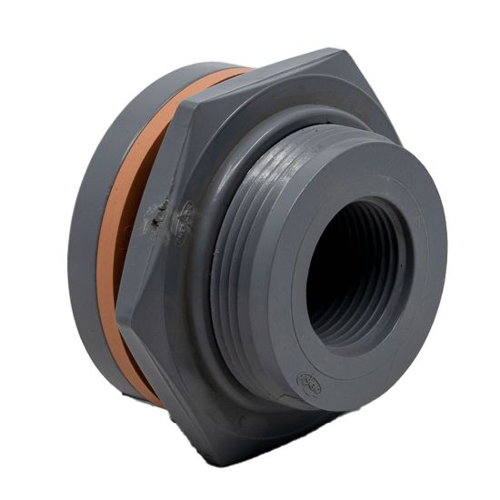 Agrico Plastiques 1" Fem NPT Thread Bulkhead Fitting. PVC with